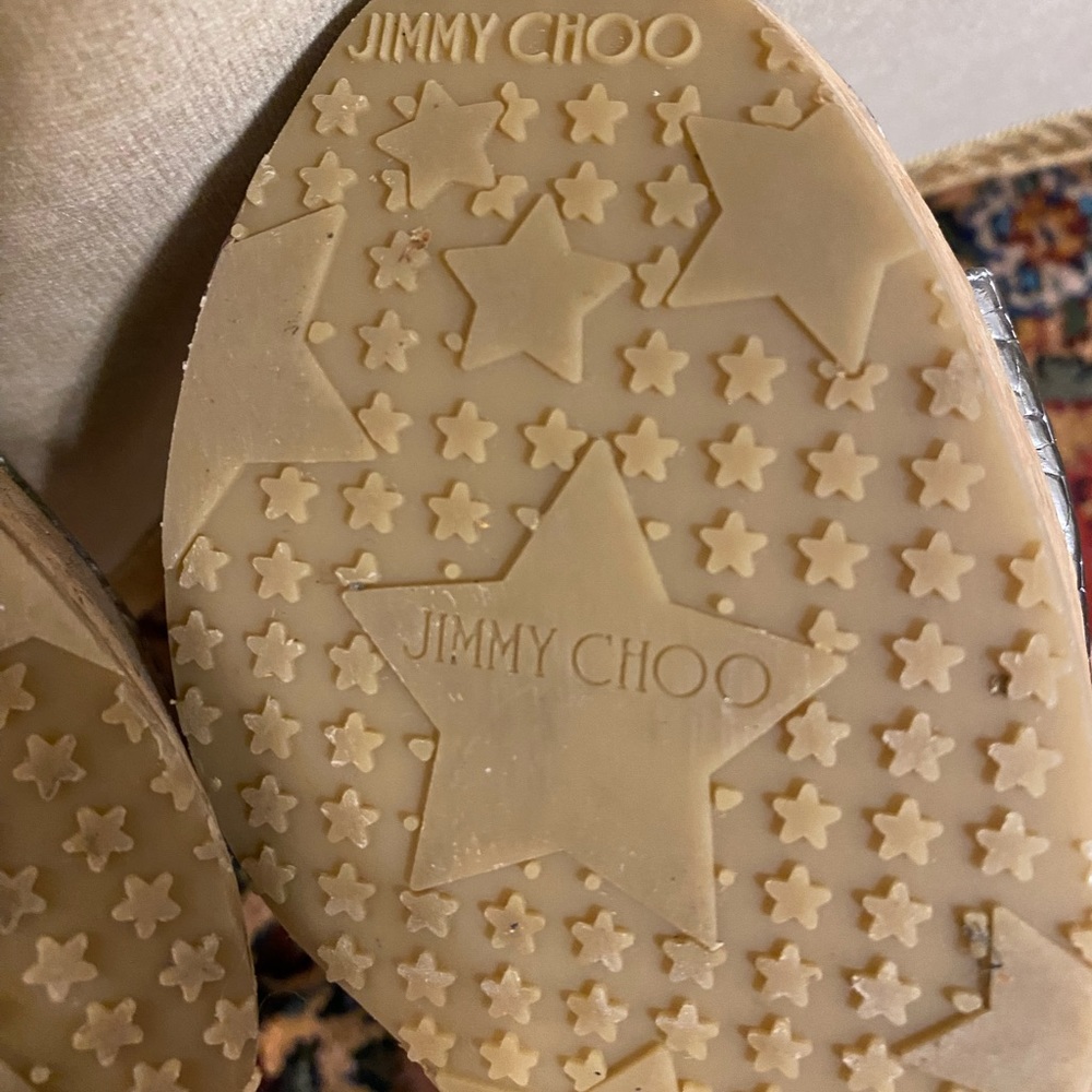 Jimmy Choo Pela Silver T-Strap Cork Platform Wedge Sandal Size 41 - Picture 13 of 16